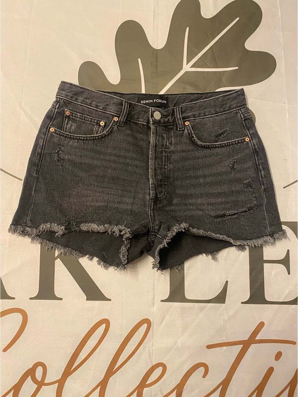 Denim Forum The Ex Boyfriend Short Black Distressed Raw Hem Denim Shorts